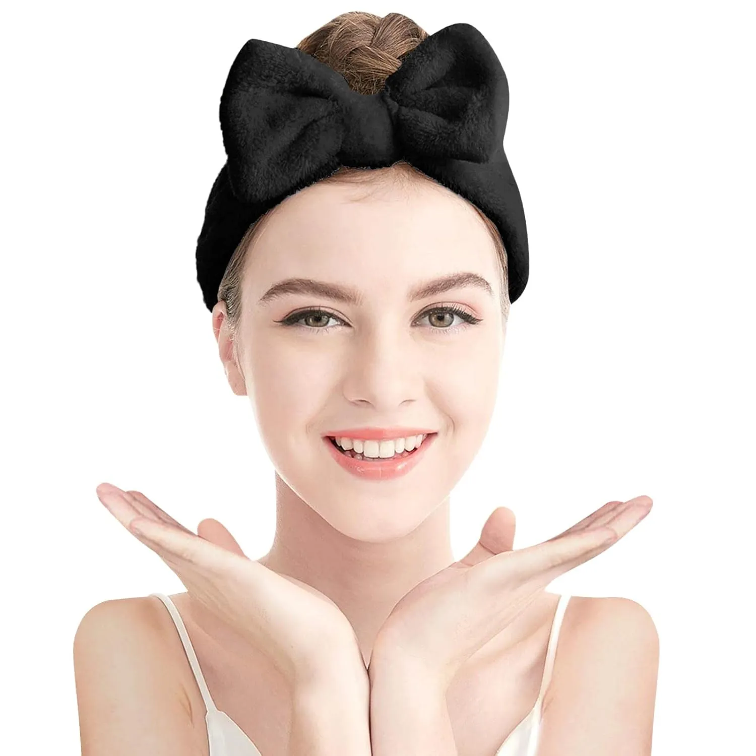 Elastic Hair Band Women Bowknot Bow Makeup Headbands Soft Coral Fleece Hair Band for Washing Face