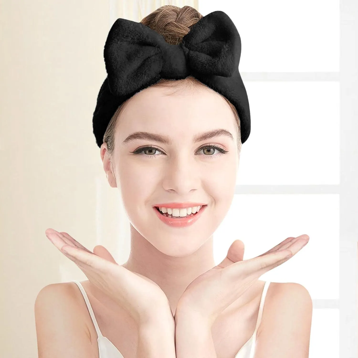 Elastic Hair Band Women Bowknot Bow Makeup Headbands Soft Coral Fleece Hair Band for Washing Face