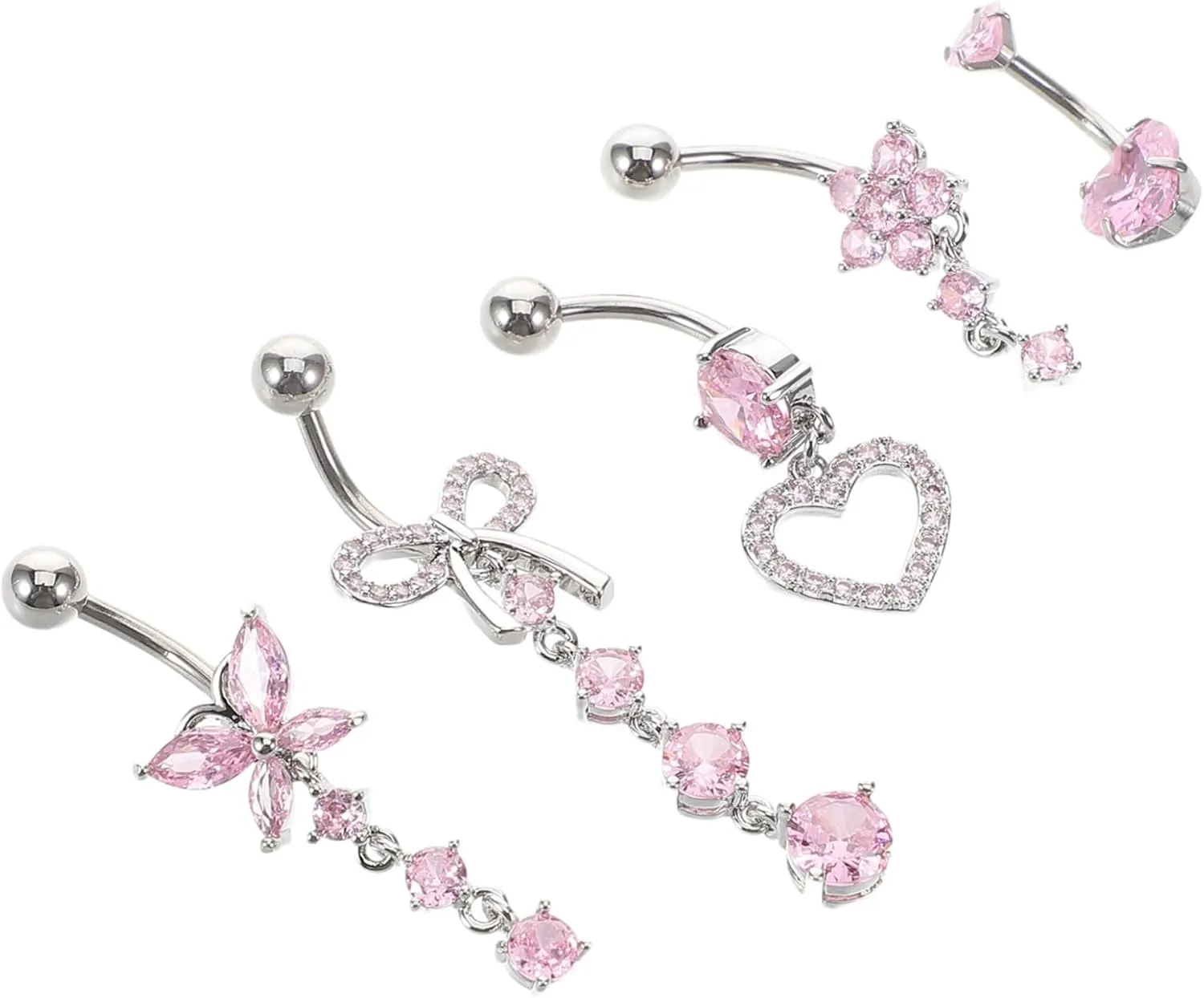 Elegant 5pcs Belly Button Rings Stainless Steel Navel Piercing Jewelry Zirconia