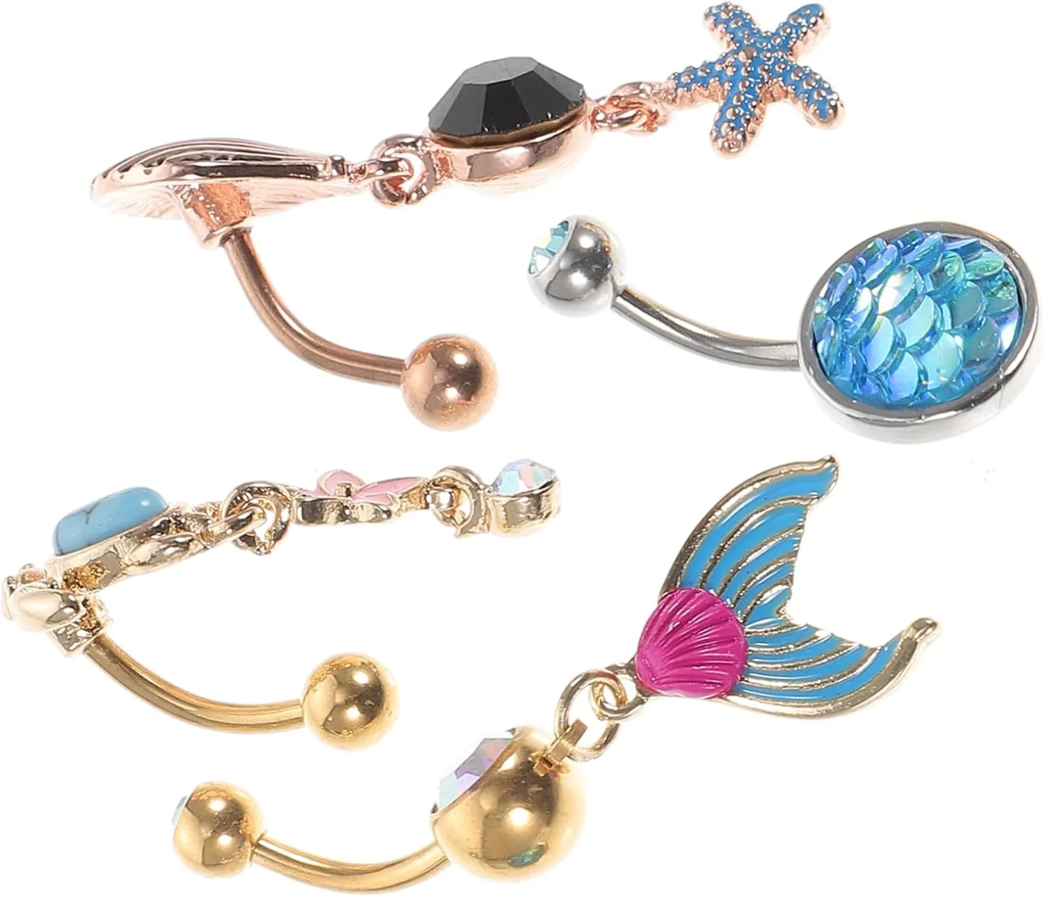 Elegant Belly Button Ring Collection 4pcs Flower Turtle Mermaid Shell Navel Rings Stainless Steel Body Jewelry