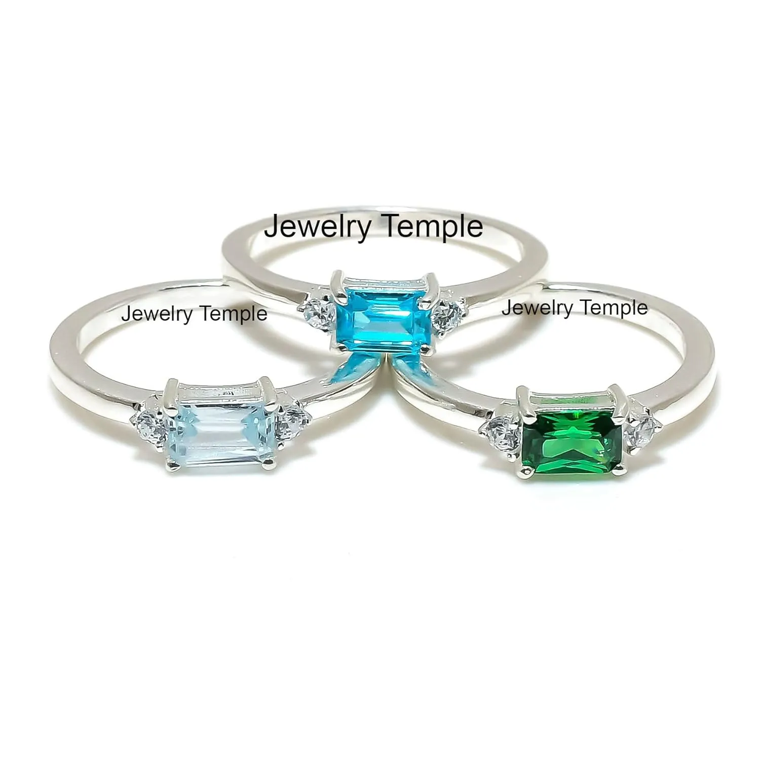 Emerald Gemstone Stacking Stackable Statement Rings For Men & Women | Midi Radiant Ring | 925 Solid Silver Band | Best Gifts For Christmas (925 Silver, 10.5)