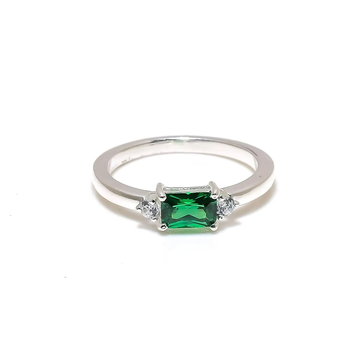 Emerald Gemstone Stacking Stackable Statement Rings For Men & Women | Midi Radiant Ring | 925 Solid Silver Band | Best Gifts For Christmas (925 Silver, 10.5)