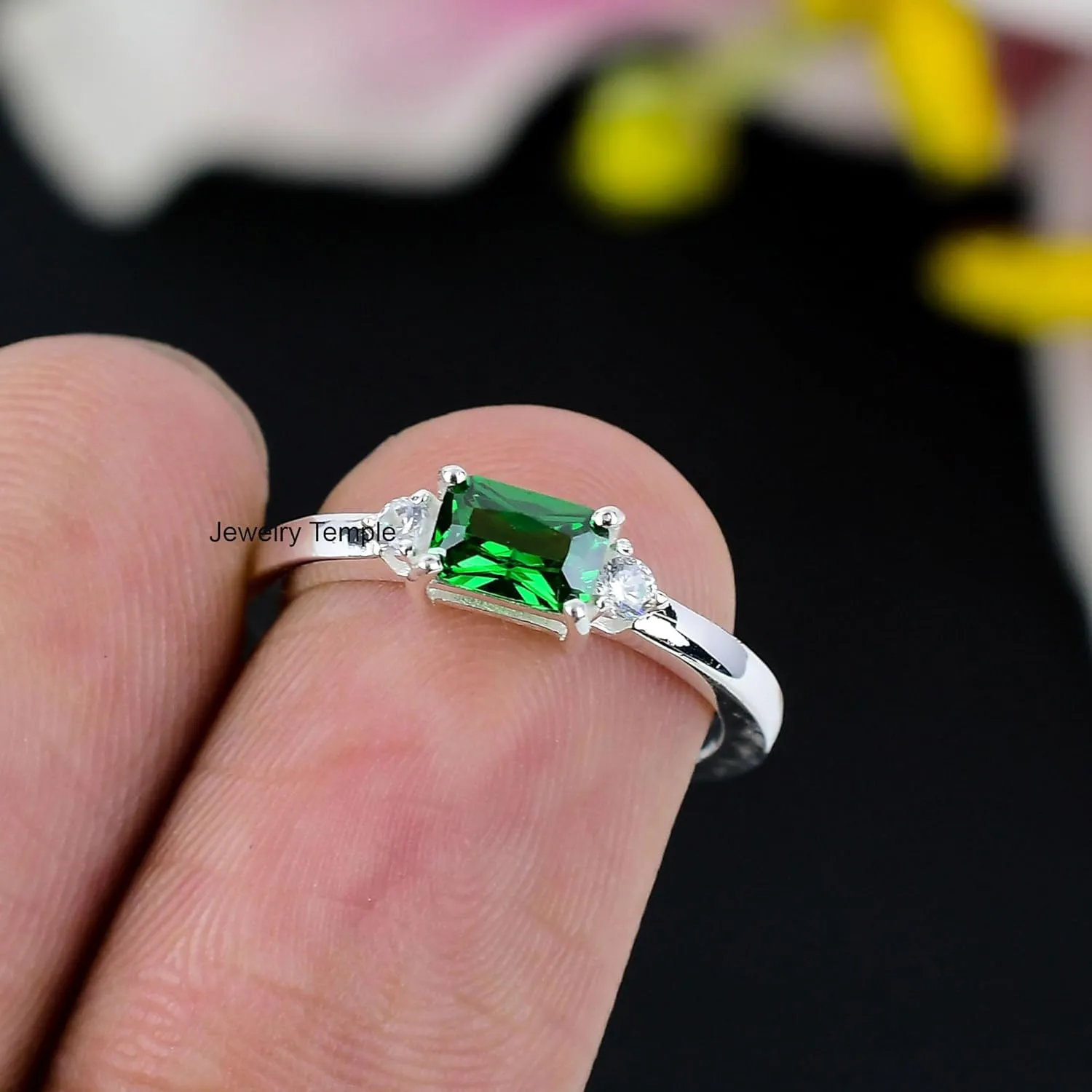 Emerald Gemstone Stacking Stackable Statement Rings For Men & Women | Midi Radiant Ring | 925 Solid Silver Band | Best Gifts For Christmas (925 Silver, 10.5)