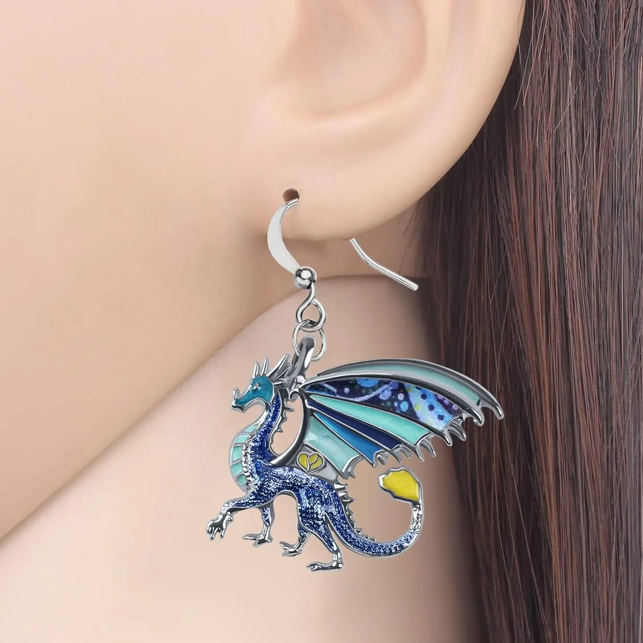 Enamel Alloy Dinosaur Fantasy Dragon Earrings Drop Dangle Unique Animal Jewelry For Women Dragons Gifts