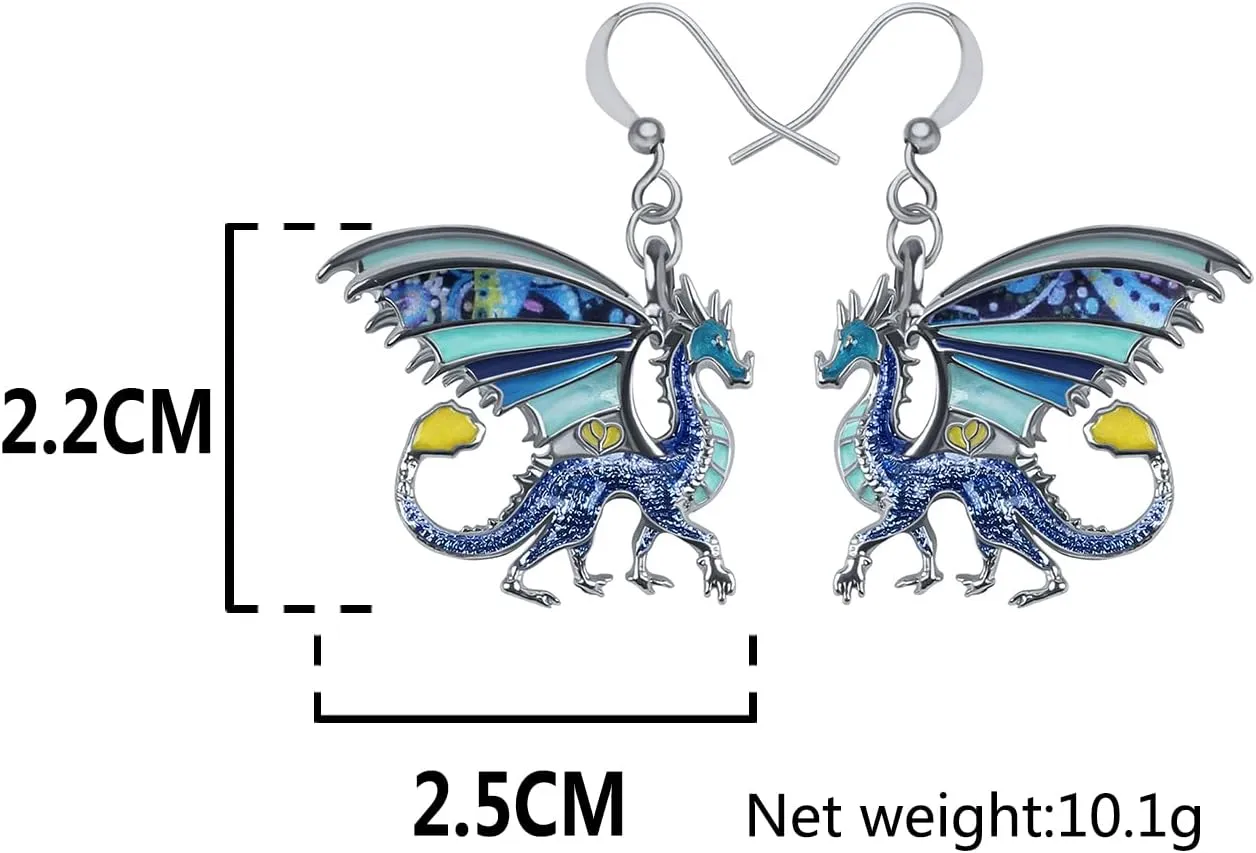 Enamel Alloy Dinosaur Fantasy Dragon Earrings Drop Dangle Unique Animal Jewelry For Women Dragons Gifts