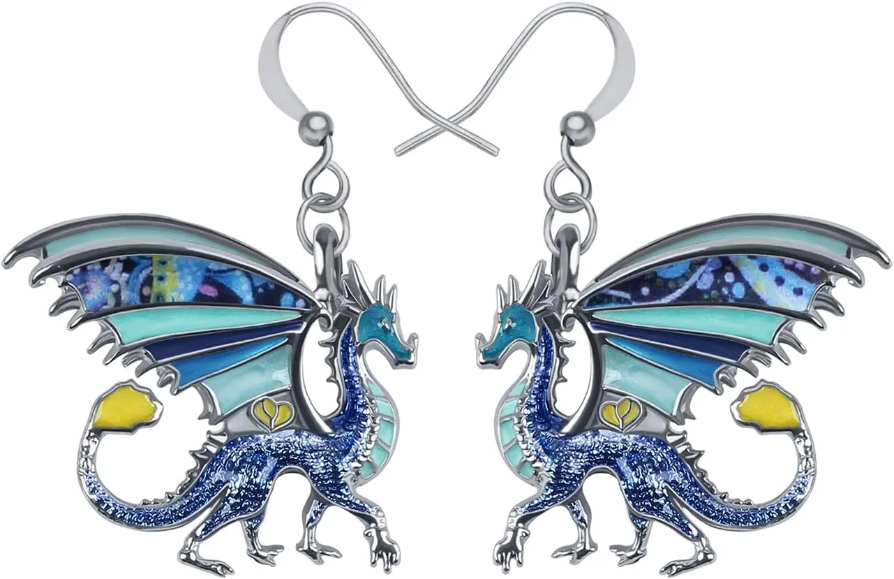 Enamel Alloy Dinosaur Fantasy Dragon Earrings Drop Dangle Unique Animal Jewelry For Women Dragons Gifts