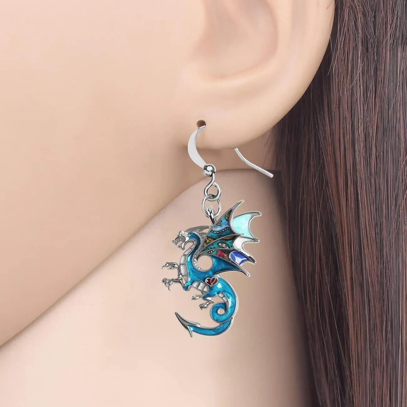 Enamel Alloy Dinosaur Fantasy Dragon Earrings Drop Dangle Unique Animal Jewelry For Women Dragons Gifts