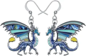 Enamel Alloy Dinosaur Fantasy Dragon Earrings Drop Dangle Unique Animal Jewelry For Women Dragons Gifts