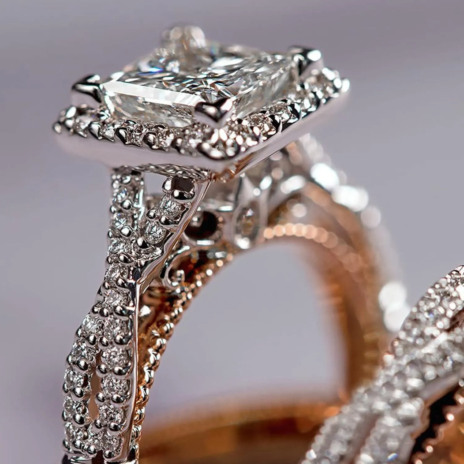 Engagement Imitation Diamond Rings for Couples Set,3 pc His and Her Wedding Ring Set, Hypoallergenic Rose Gold Ring Set, Cubic Zirconia Bride Promise Rings Set, Size 6-13