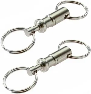 erioctry 2 Pcs Heavy Duty Dual Key Ring Detachable Pull Apart Snap Lock Holder Keychains, Silver