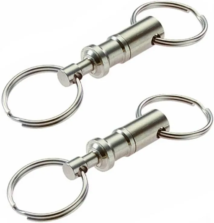 erioctry 2 Pcs Heavy Duty Dual Key Ring Detachable Pull Apart Snap Lock Holder Keychains, Silver