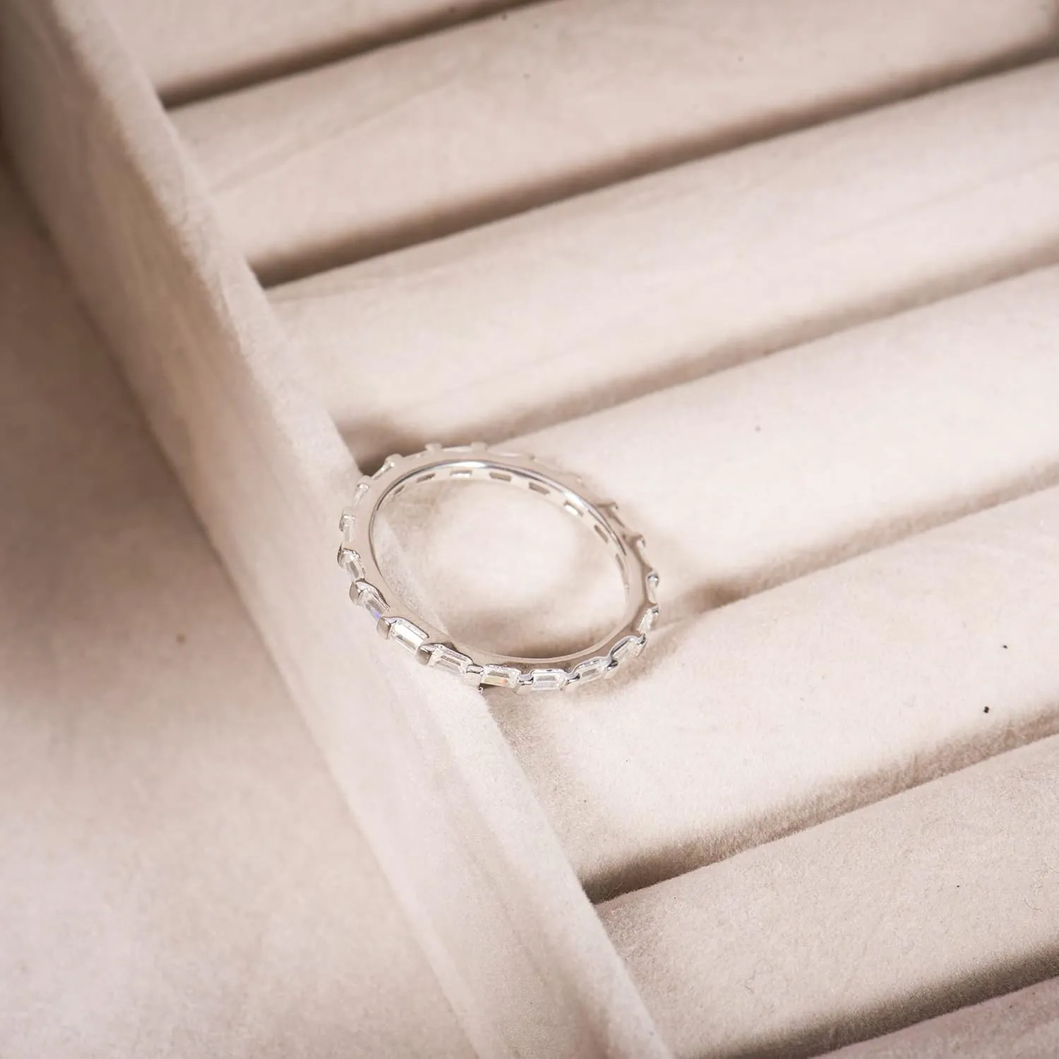 espere Dainty CZ Baguette Stacking Ring | Sterling Silver 925 Rhodium Plated Gold Minimalist Ring | Delicate Thin Band Eternity Rings Gift for Her