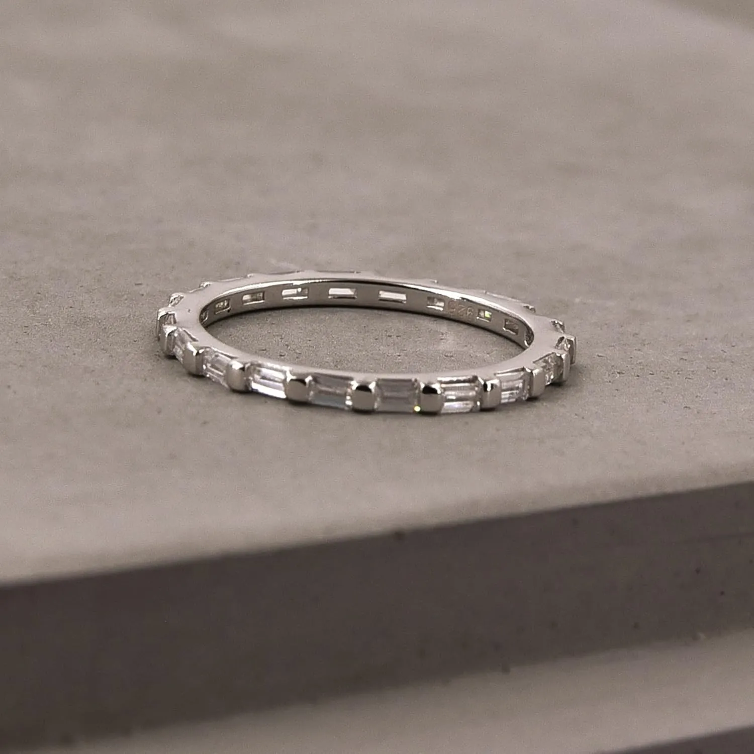 espere Dainty CZ Baguette Stacking Ring | Sterling Silver 925 Rhodium Plated Gold Minimalist Ring | Delicate Thin Band Eternity Rings Gift for Her