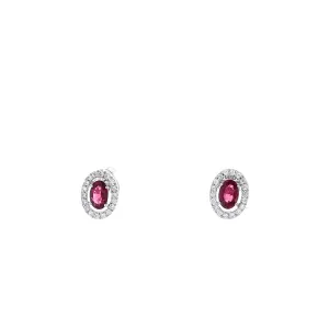 Estate 14k White Gold Ruby and Diamond Halo Stud Earrings