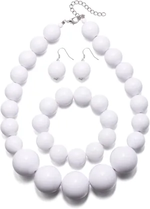 EVER FAITH Chunky Large Beads Strand Necklace for Prom, Resin Beaded Boho Bib Statement Choker Necklaces Hook Dangle Earrings Stretch Bracelet 1920s Costume Jewelry for Women