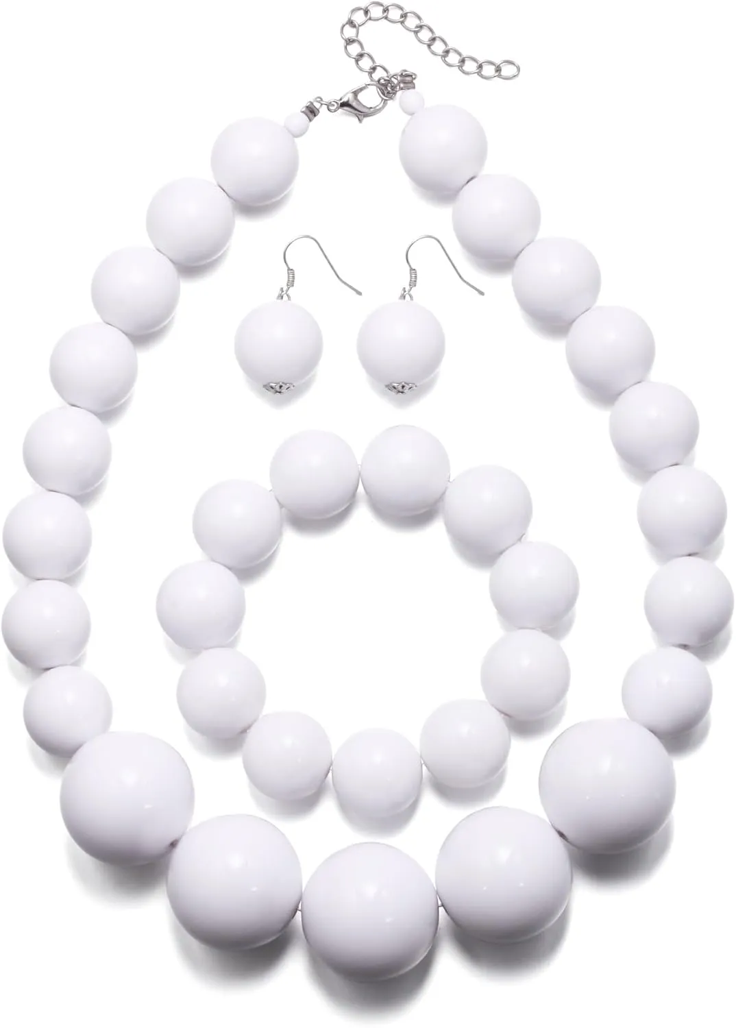 EVER FAITH Chunky Large Beads Strand Necklace for Prom, Resin Beaded Boho Bib Statement Choker Necklaces Hook Dangle Earrings Stretch Bracelet 1920s Costume Jewelry for Women