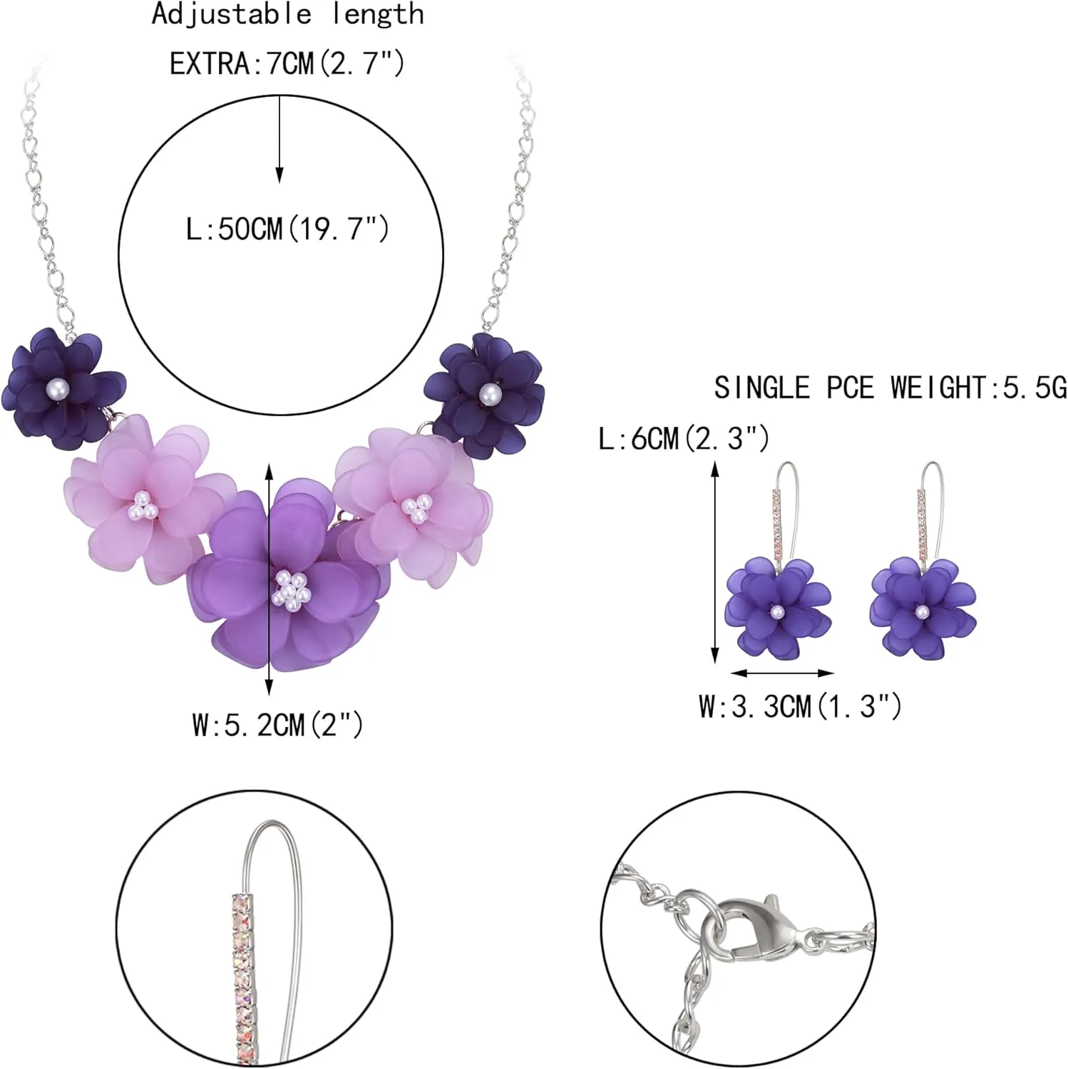 EVER FAITH Flower Collar Necklace, Faux Pearl Floral Summer Beach Statement Choker Necklaces Dangle Earrings for Women, Handmade Fashion Boho Party Prom Jewelry Accessories