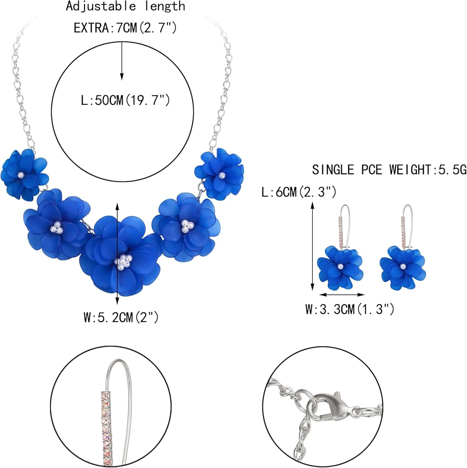 EVER FAITH Flower Collar Necklace, Faux Pearl Floral Summer Beach Statement Choker Necklaces Dangle Earrings for Women, Handmade Fashion Boho Party Prom Jewelry Accessories