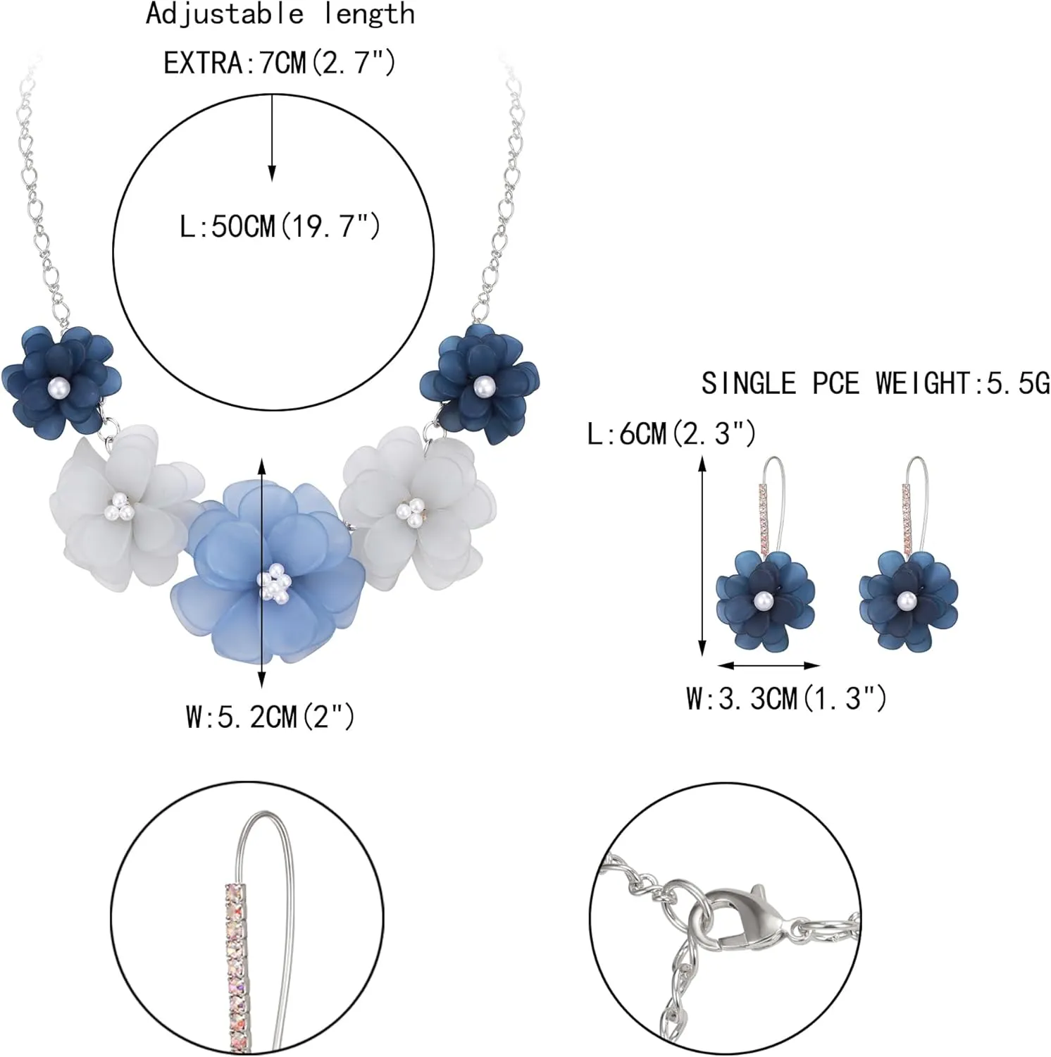 EVER FAITH Flower Collar Necklace, Faux Pearl Floral Summer Beach Statement Choker Necklaces Dangle Earrings for Women, Handmade Fashion Boho Party Prom Jewelry Accessories