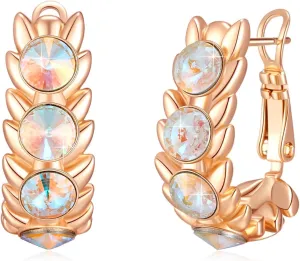 EVEVIC Austrian Crystal Hoop Earrings for Women Wheat Leverback Earrings 14K Gold Plated Hypoallergenic Jewelry Gifts