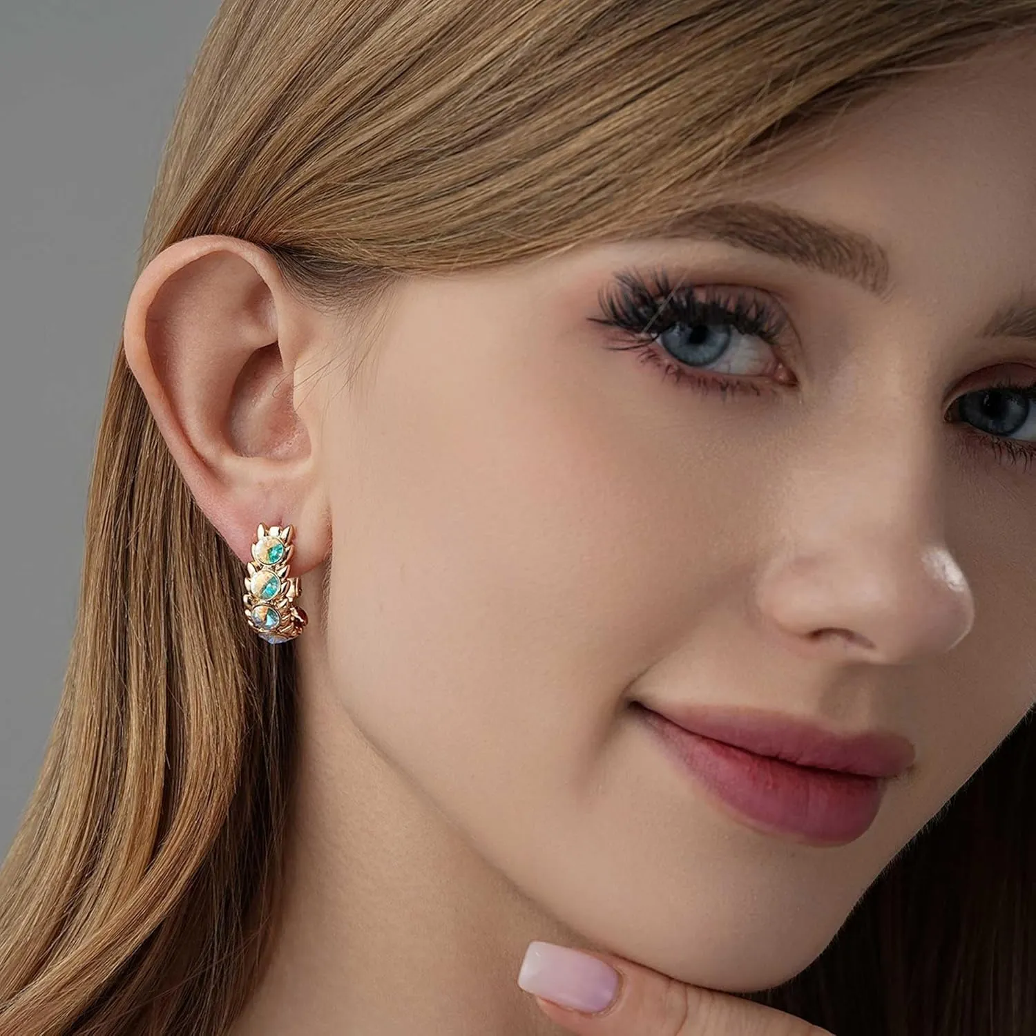 EVEVIC Austrian Crystal Hoop Earrings for Women Wheat Leverback Earrings 14K Gold Plated Hypoallergenic Jewelry Gifts