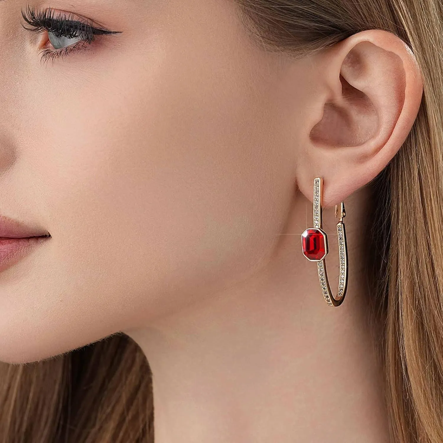 EVEVIC Stunning Austrian Crystal Big Oval Hoop Earrings for Women Fashion 14K Gold Plated Hypoallergenic Jewelry Gift