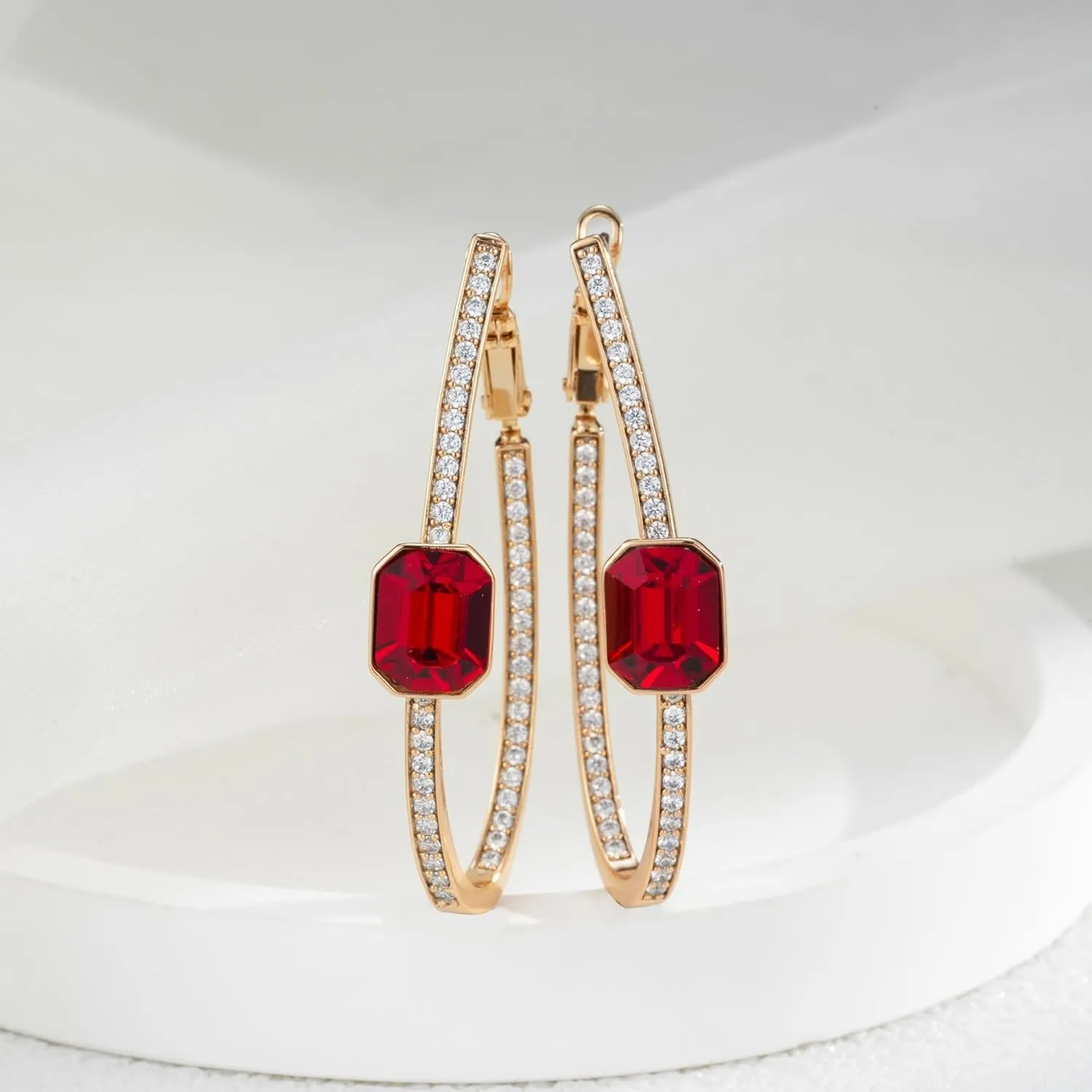 EVEVIC Stunning Austrian Crystal Big Oval Hoop Earrings for Women Fashion 14K Gold Plated Hypoallergenic Jewelry Gift