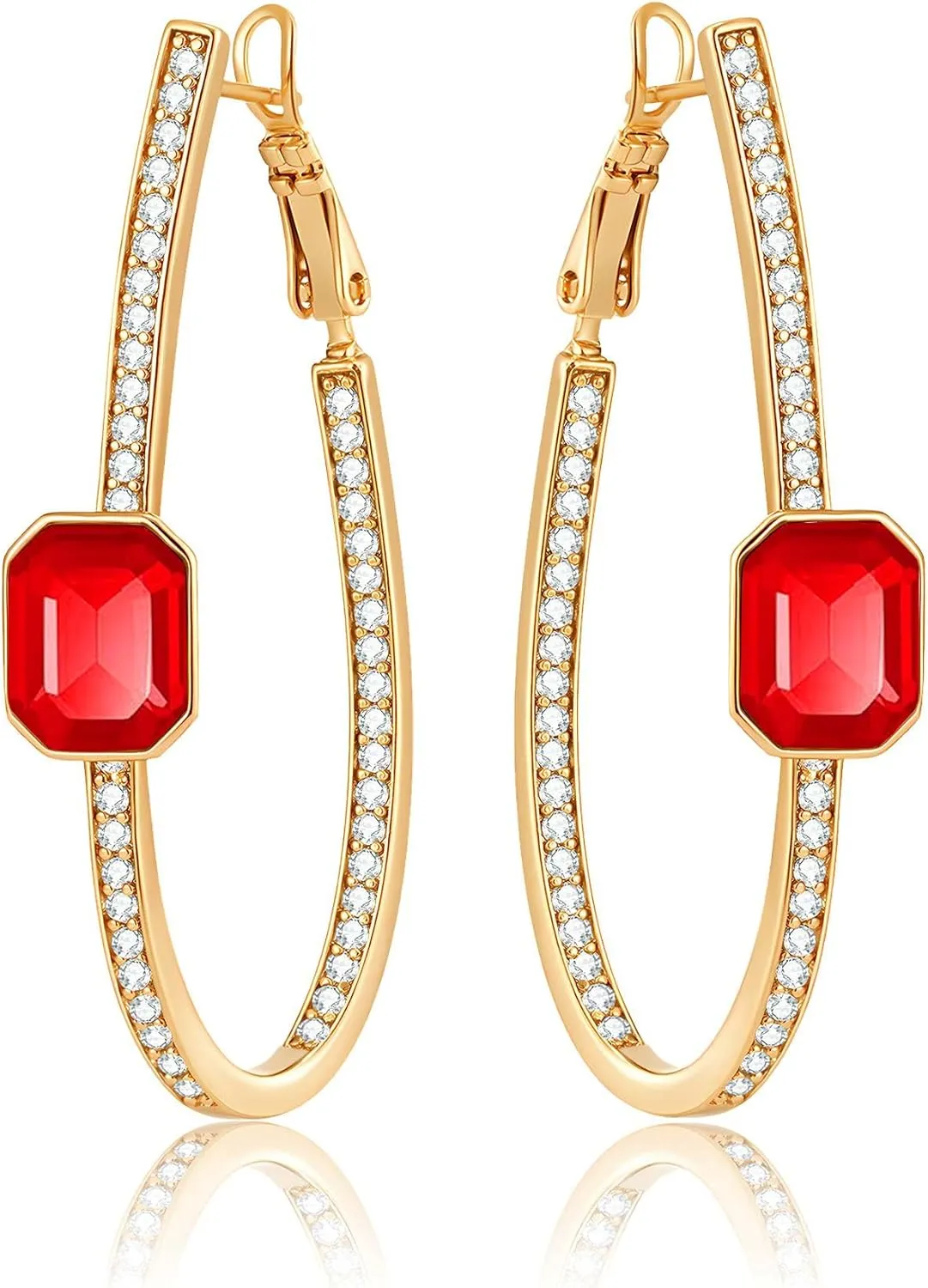 EVEVIC Stunning Austrian Crystal Big Oval Hoop Earrings for Women Fashion 14K Gold Plated Hypoallergenic Jewelry Gift