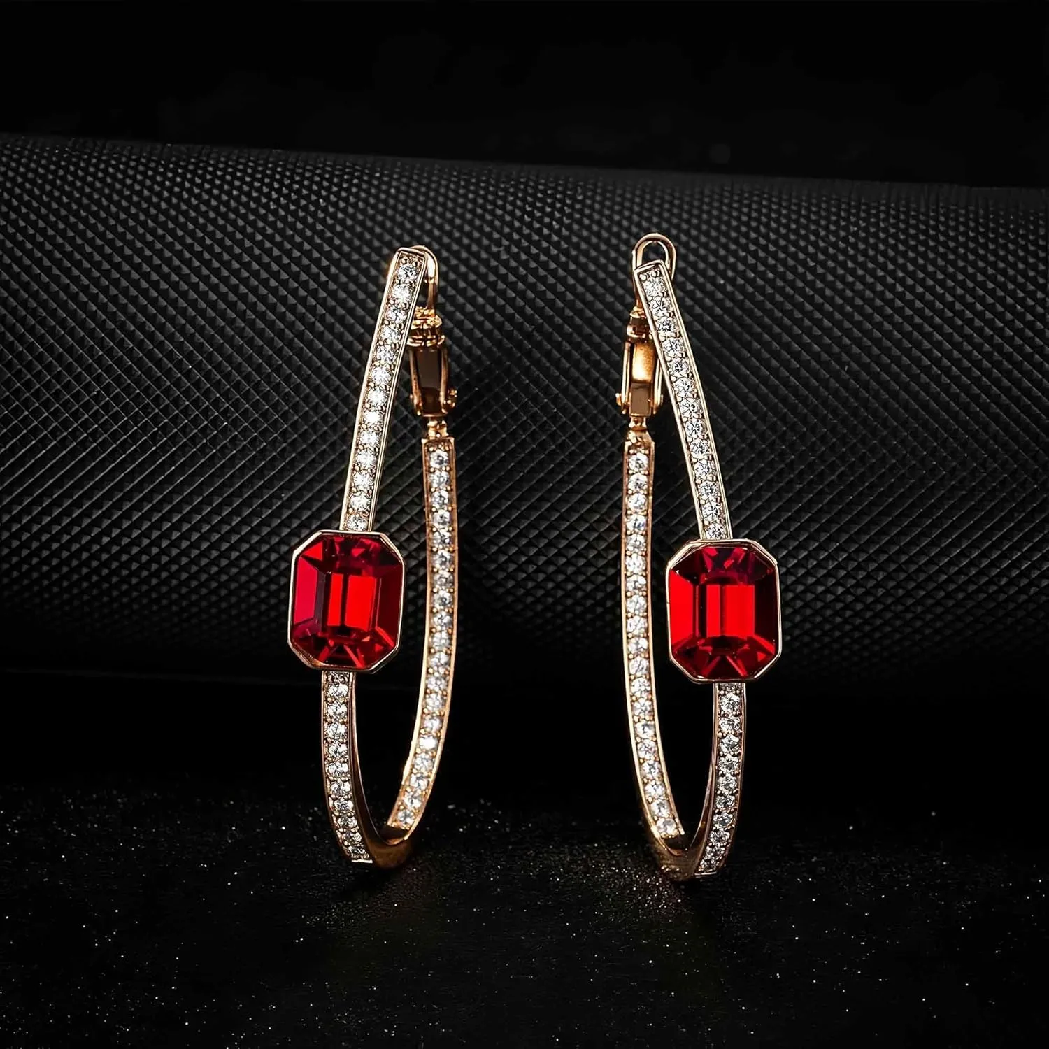 EVEVIC Stunning Austrian Crystal Big Oval Hoop Earrings for Women Fashion 14K Gold Plated Hypoallergenic Jewelry Gift