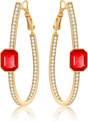 EVEVIC Stunning Austrian Crystal Big Oval Hoop Earrings for Women Fashion 14K Gold Plated Hypoallergenic Jewelry Gift