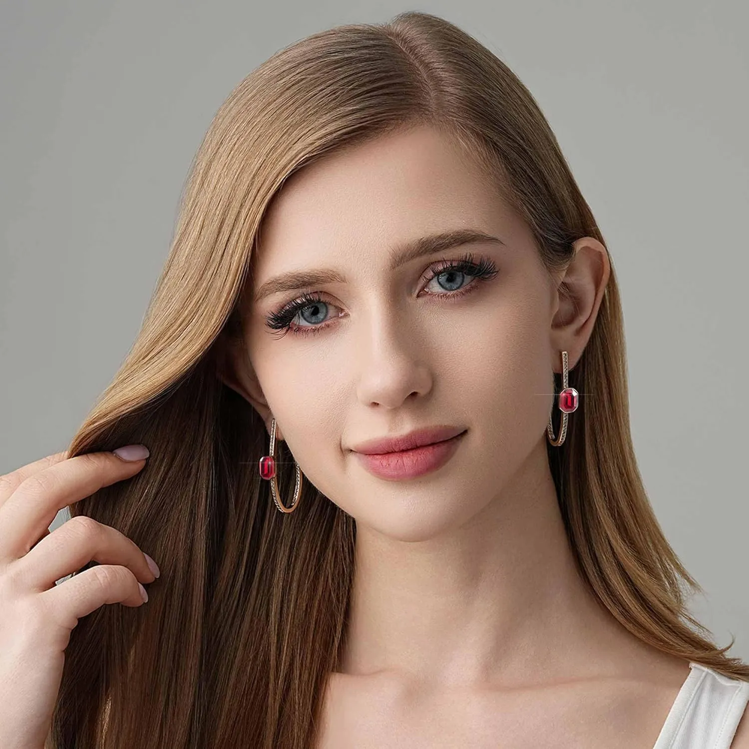 EVEVIC Stunning Austrian Crystal Big Oval Hoop Earrings for Women Fashion 14K Gold Plated Hypoallergenic Jewelry Gift
