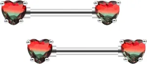 Excepro 2PCS Nipple Barbell 316L Surgical SS PVD Plated Multi-color Red Blue Rainbow Pink Purple CZ Heart shaped Nipple Piercing Shiny Sparkingly Nipple Rings
