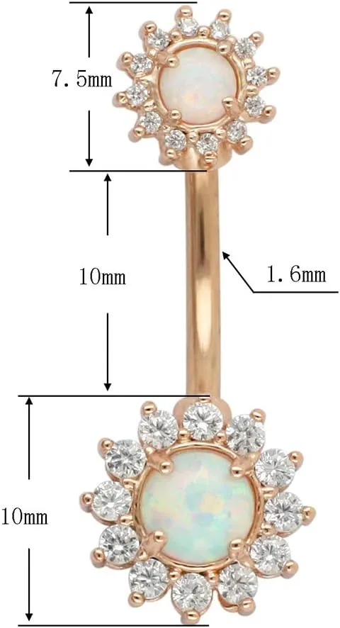 Excepro Belly Rings 316L Surgical SS 14G White Blue Sun Flower CZ Opal Body Jewelry Shiny Belly Button Rings