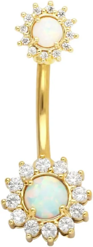 Excepro Belly Rings 316L Surgical SS 14G White Blue Sun Flower CZ Opal Body Jewelry Shiny Belly Button Rings