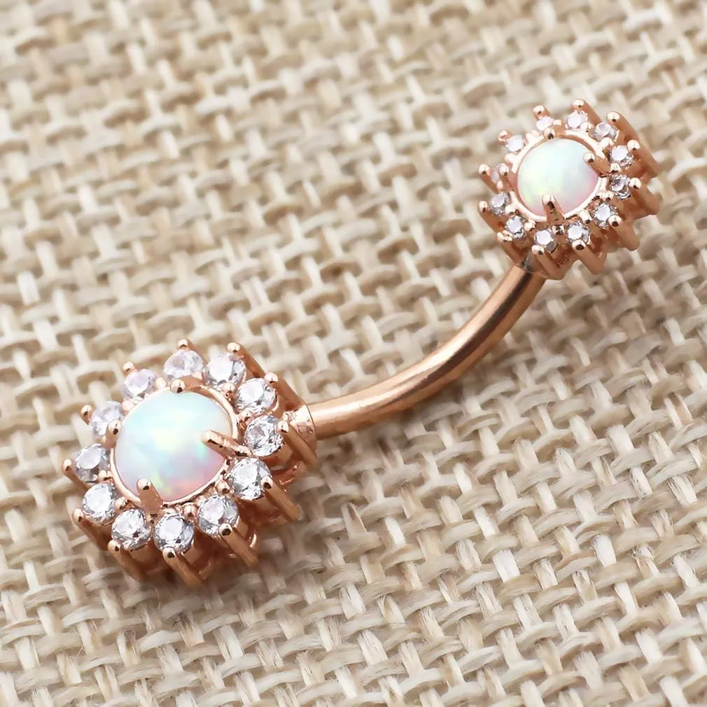 Excepro Belly Rings 316L Surgical SS 14G White Blue Sun Flower CZ Opal Body Jewelry Shiny Belly Button Rings