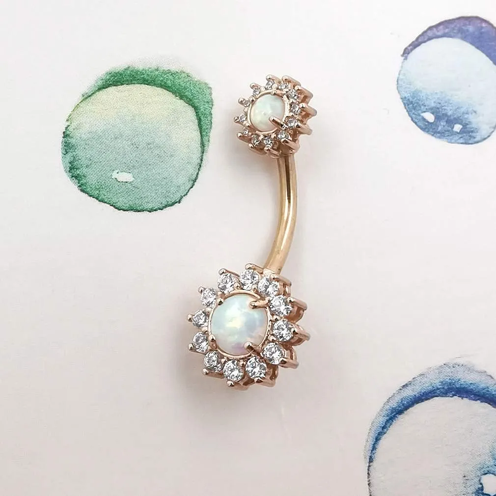 Excepro Belly Rings 316L Surgical SS 14G White Blue Sun Flower CZ Opal Body Jewelry Shiny Belly Button Rings