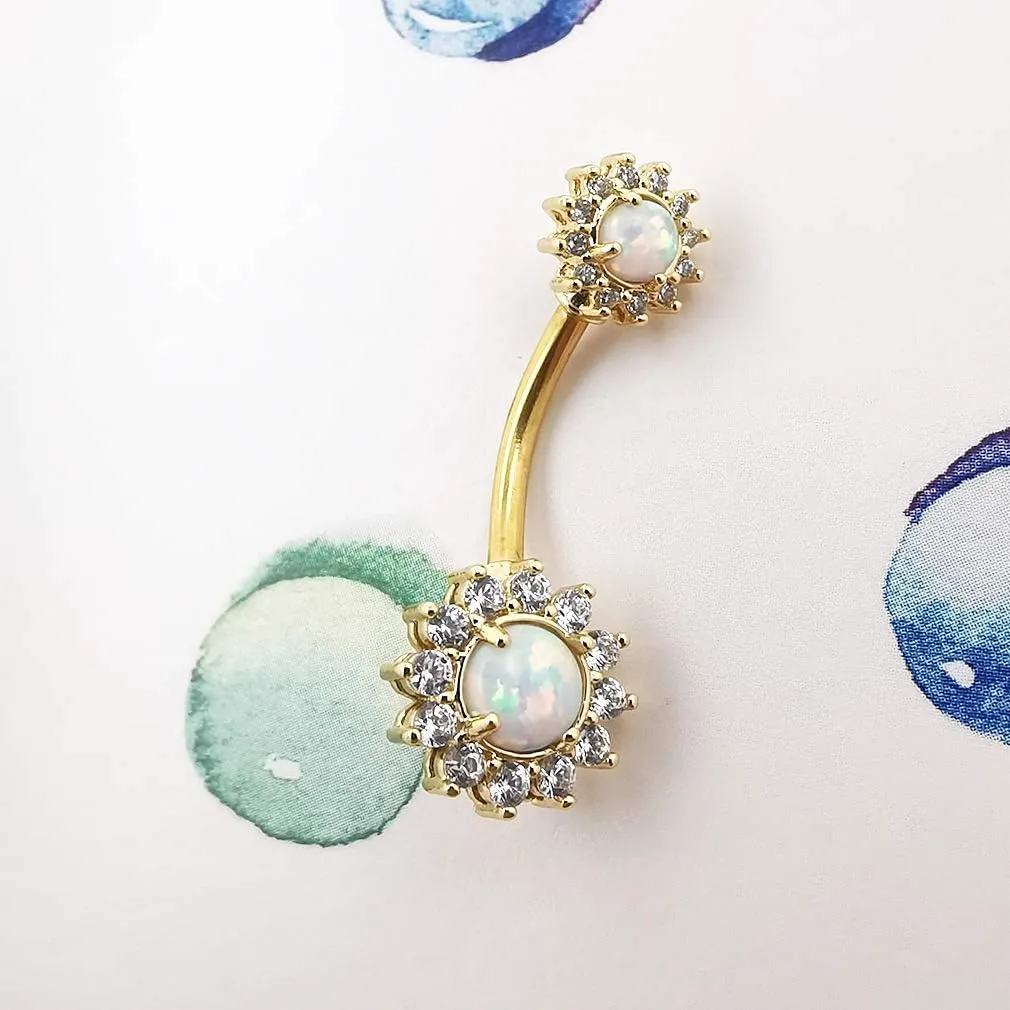 Excepro Belly Rings 316L Surgical SS 14G White Blue Sun Flower CZ Opal Body Jewelry Shiny Belly Button Rings