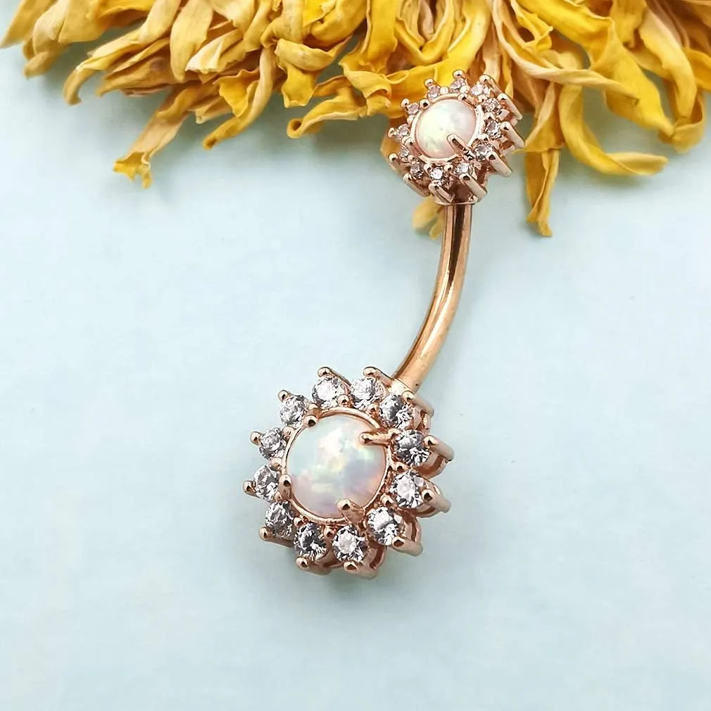 Excepro Belly Rings 316L Surgical SS 14G White Blue Sun Flower CZ Opal Body Jewelry Shiny Belly Button Rings