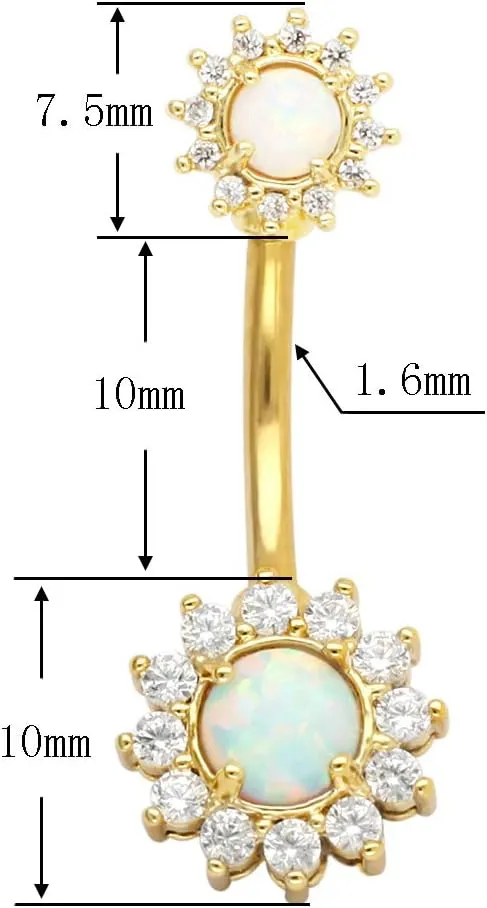 Excepro Belly Rings 316L Surgical SS 14G White Blue Sun Flower CZ Opal Body Jewelry Shiny Belly Button Rings