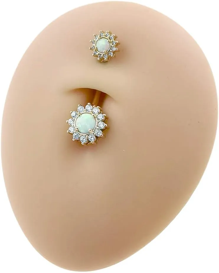 Excepro Belly Rings 316L Surgical SS 14G White Blue Sun Flower CZ Opal Body Jewelry Shiny Belly Button Rings