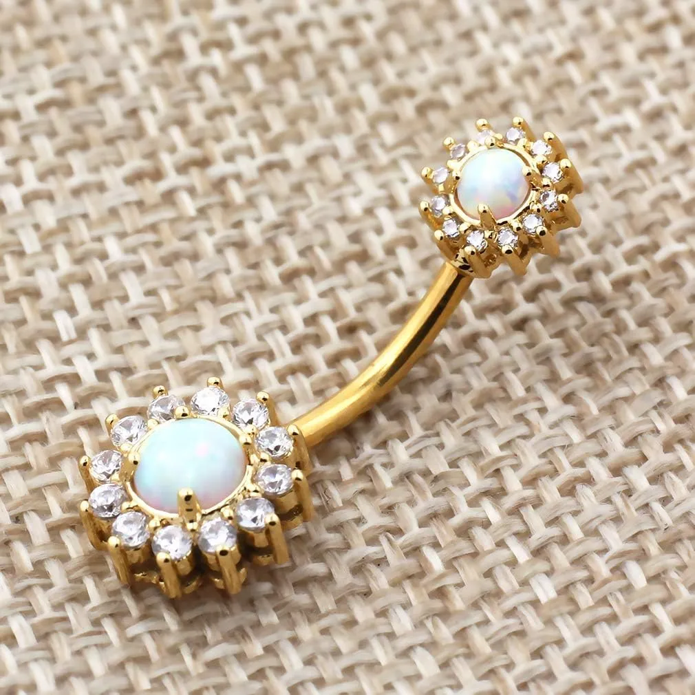 Excepro Belly Rings 316L Surgical SS 14G White Blue Sun Flower CZ Opal Body Jewelry Shiny Belly Button Rings