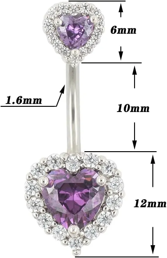 Excepro Belly Rings 316L Surgical SS PVD Plated Multicolor Heart CZ Navel Piercing Shiny Belly Button Rings