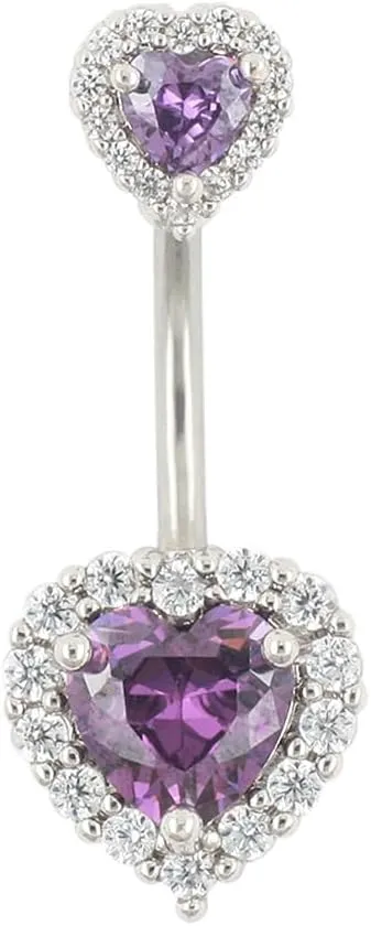 Excepro Belly Rings 316L Surgical SS PVD Plated Multicolor Heart CZ Navel Piercing Shiny Belly Button Rings