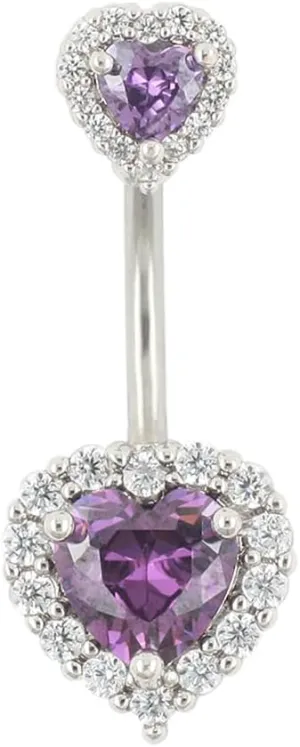 Excepro Belly Rings 316L Surgical SS PVD Plated Multicolor Heart CZ Navel Piercing Shiny Belly Button Rings
