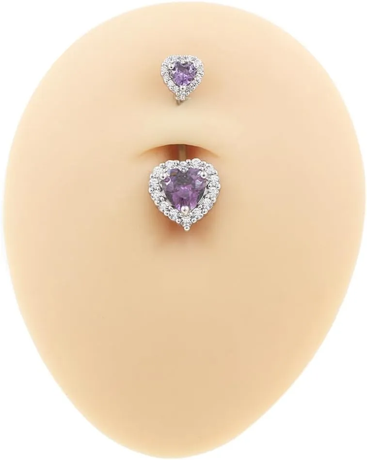 Excepro Belly Rings 316L Surgical SS PVD Plated Multicolor Heart CZ Navel Piercing Shiny Belly Button Rings