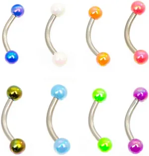 Eyebrow Ring Curve barbells pack of 8 with Bright Colors Acrylic Balls 16g