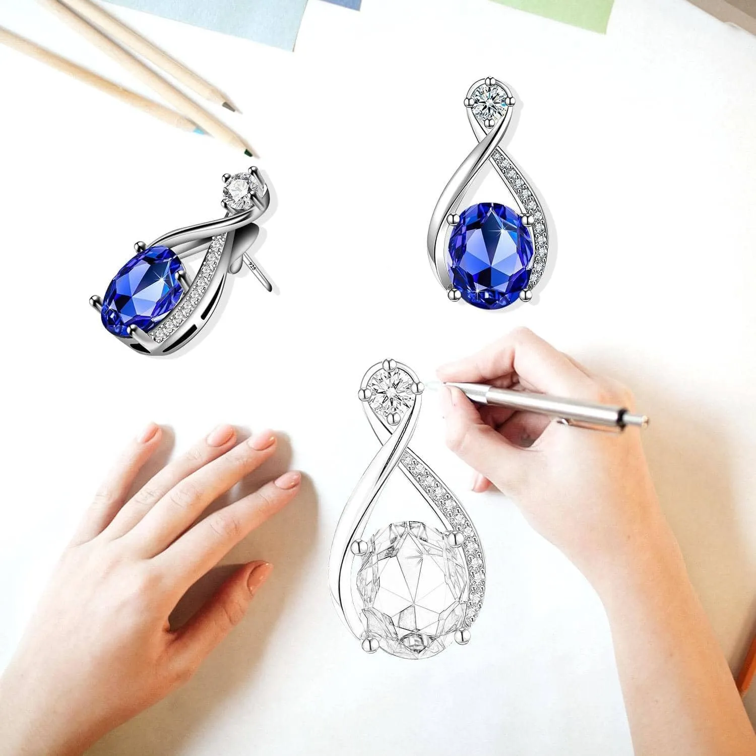 Fahion Burning love Collection Crystal Jewelry Sets For Women 18K White Gold Bracelet Necklace and Earrings Sets for Wife Girlfriend or Mothers Idea Gift for Special Women in Life
