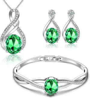 Fahion Burning love Collection Crystal Jewelry Sets For Women 18K White Gold Bracelet Necklace and Earrings Sets for Wife Girlfriend or Mothers Idea Gift for Special Women in Life