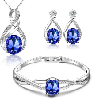 Fahion Burning love Collection Crystal Jewelry Sets For Women 18K White Gold Bracelet Necklace and Earrings Sets for Wife Girlfriend or Mothers Idea Gift for Special Women in Life