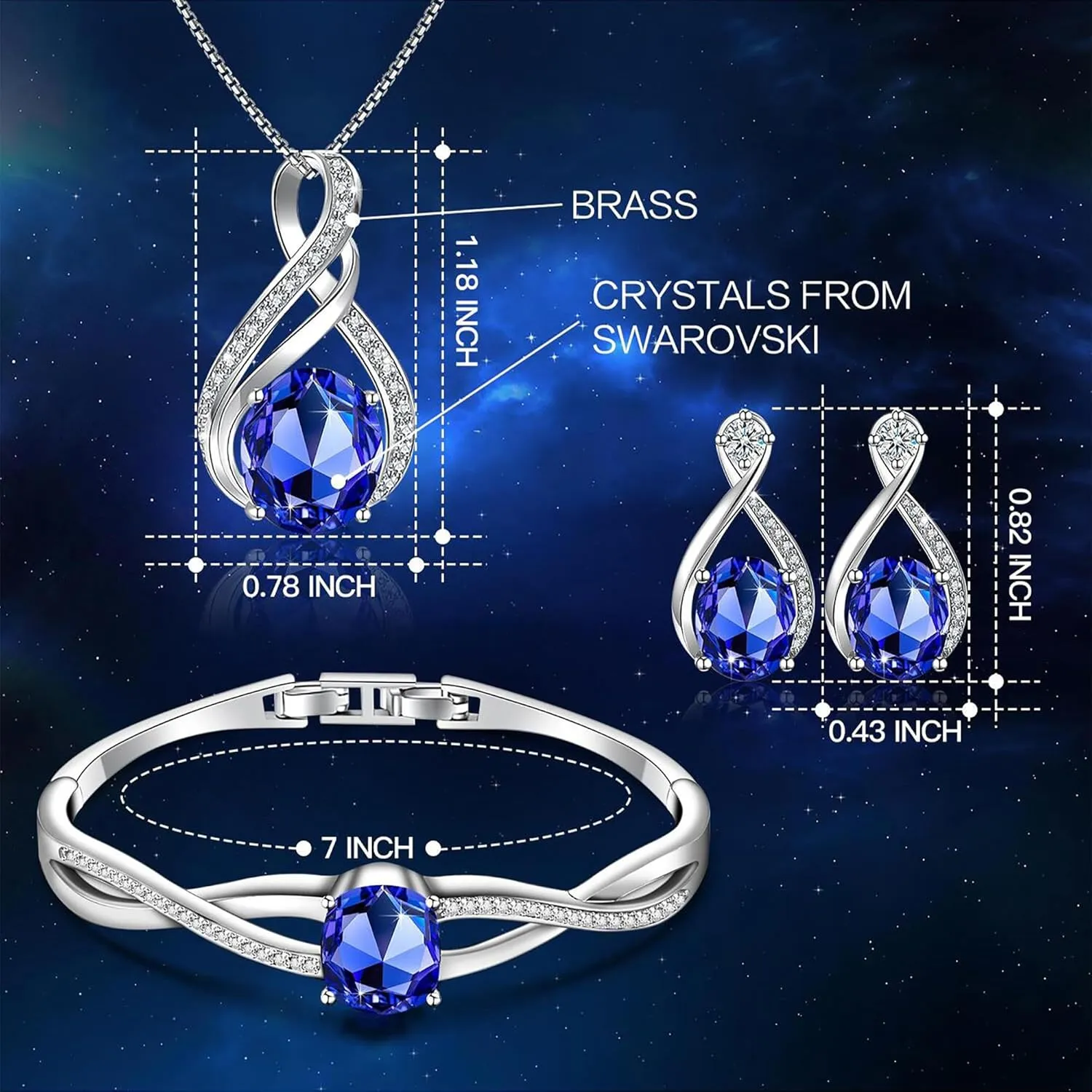 Fahion Burning love Collection Crystal Jewelry Sets For Women 18K White Gold Bracelet Necklace and Earrings Sets for Wife Girlfriend or Mothers Idea Gift for Special Women in Life